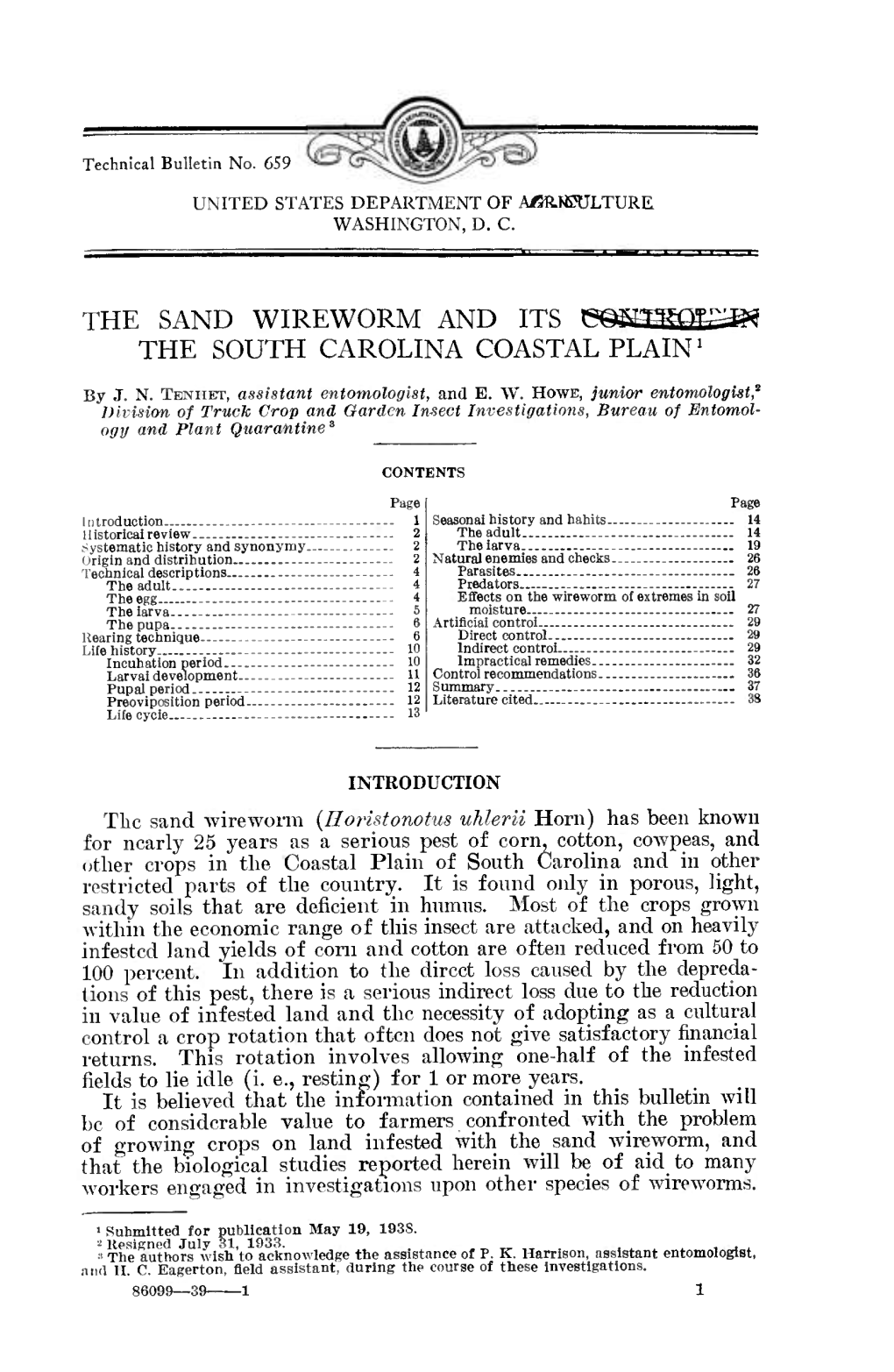 The Sand Wireworm and Its the South Carolina Coastal Plain '