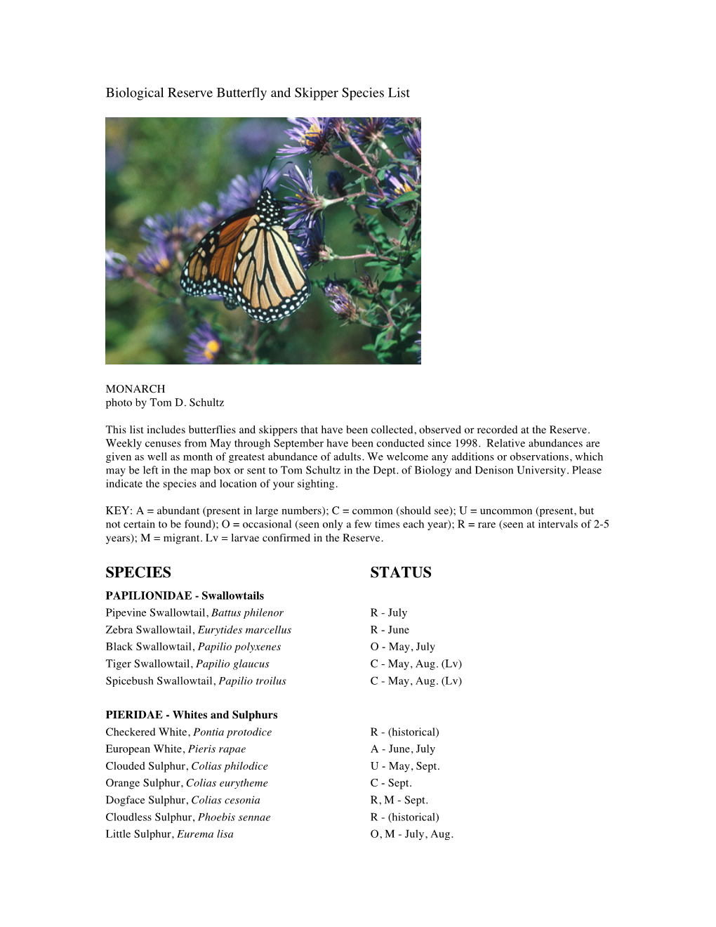 List of Butterfly & Skipper Species