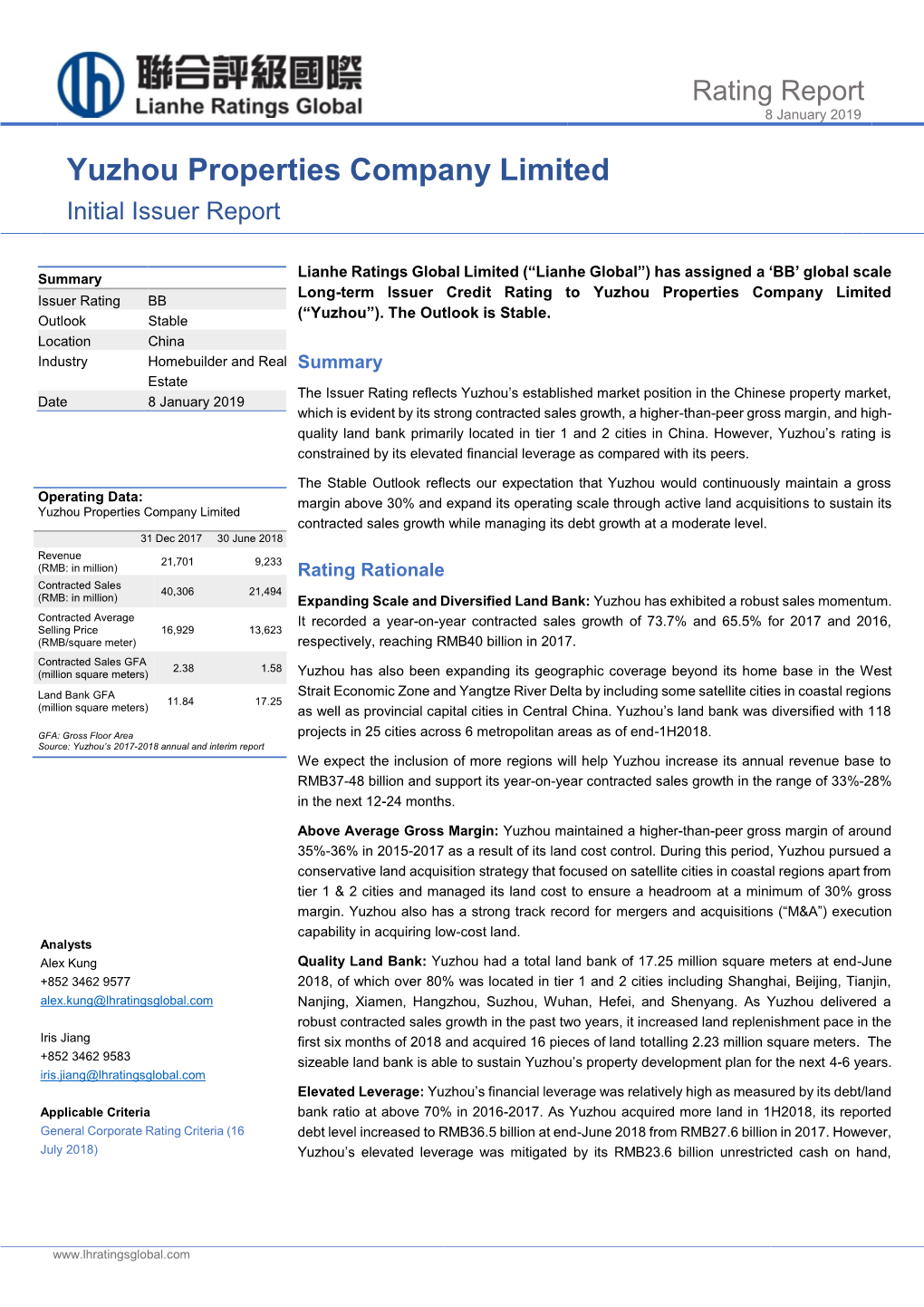 Yuzhou Properties Company Limited Initial Issuer Report