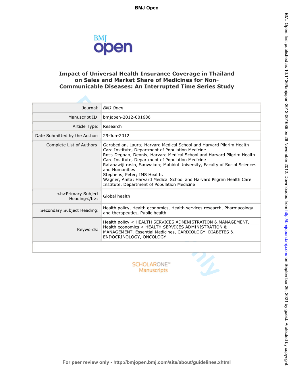 For Peer Review Only Journal: BMJ Open