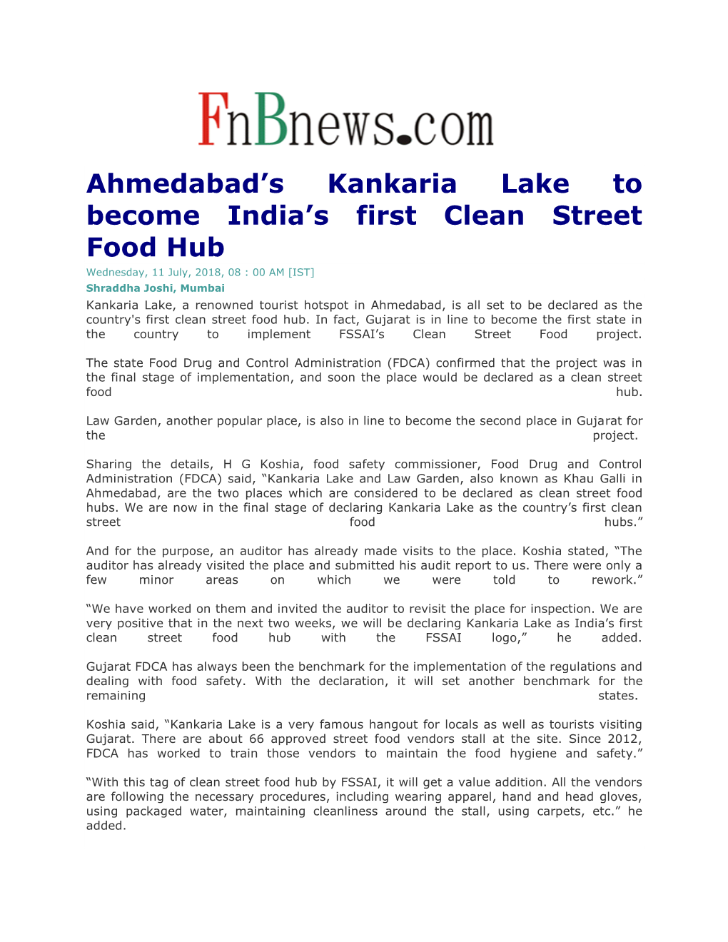 Ahmedabad's Kankaria Lake to Become India's First Clean Street