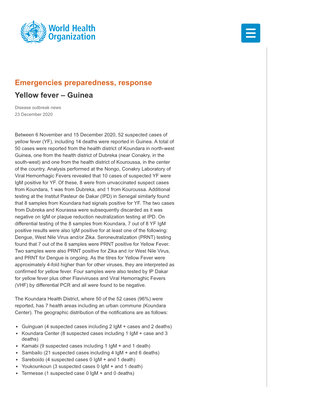 Emergencies Preparedness, Response Yellow Fever – Guinea