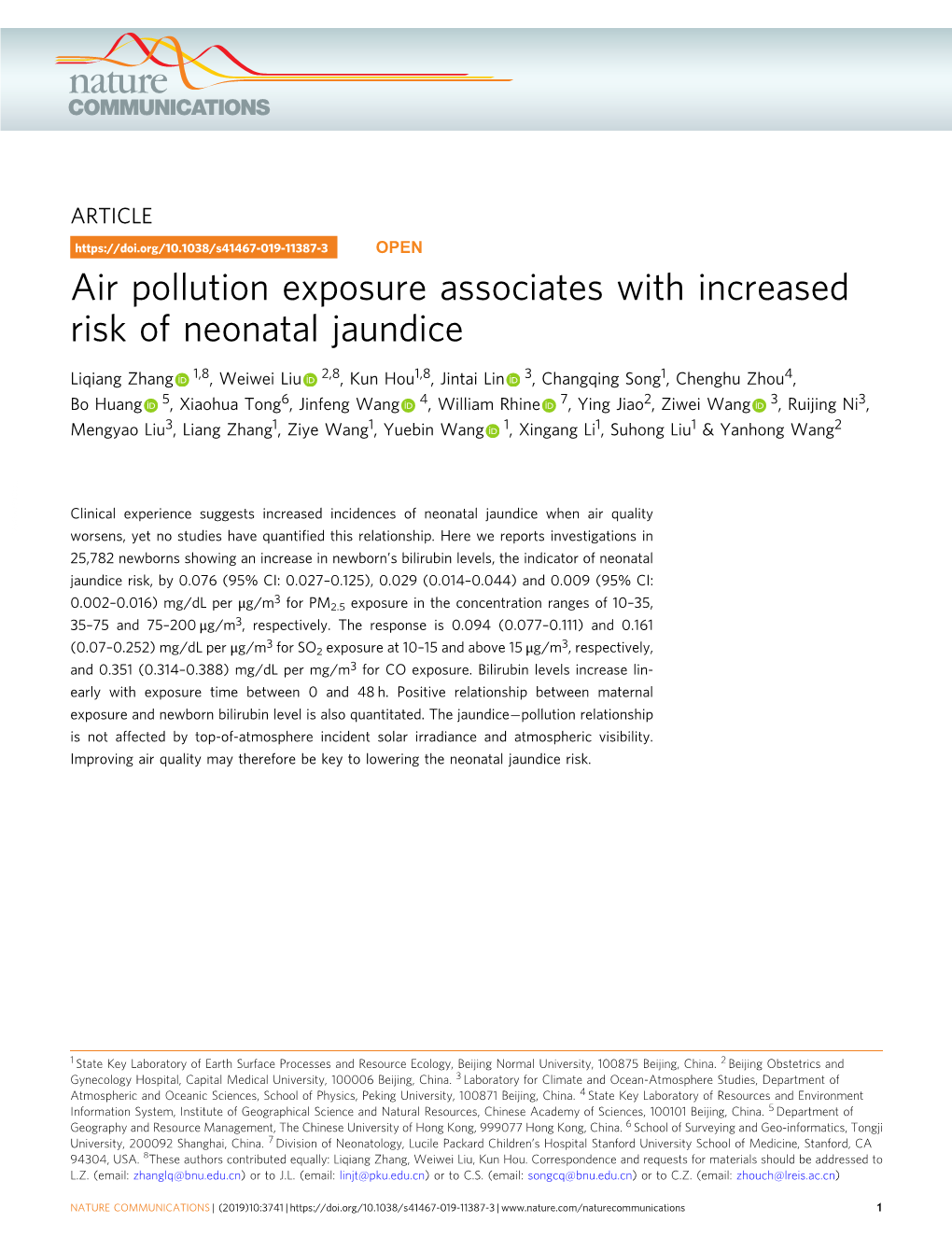 Air Pollution Exposure Associates with Increased Risk of Neonatal Jaundice