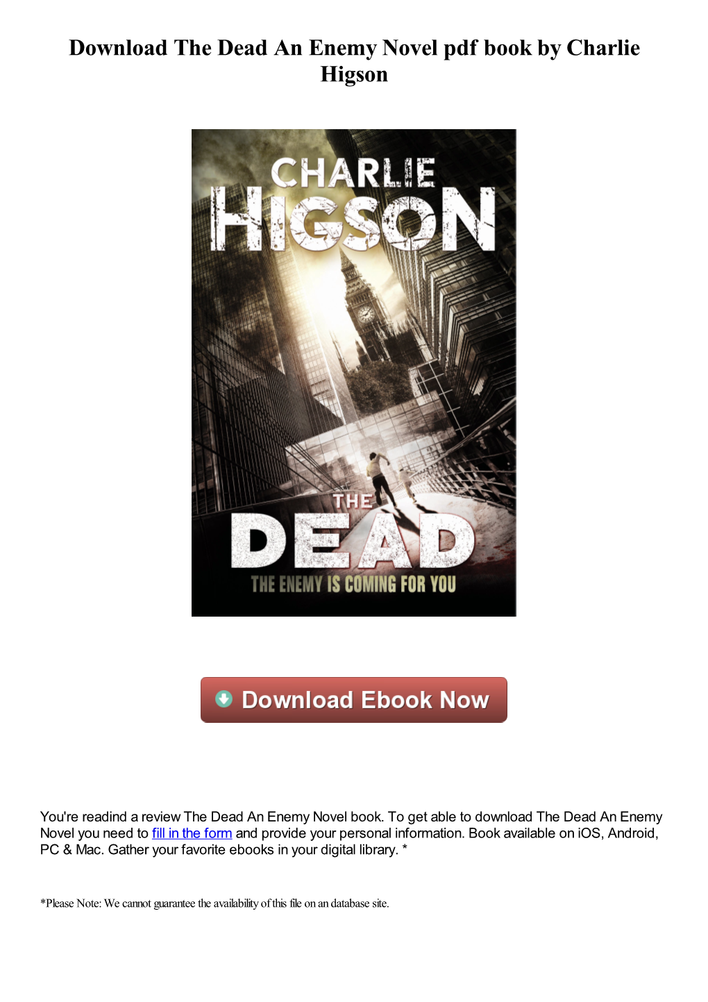 Download the Dead an Enemy Novel Pdf Book by Charlie Higson