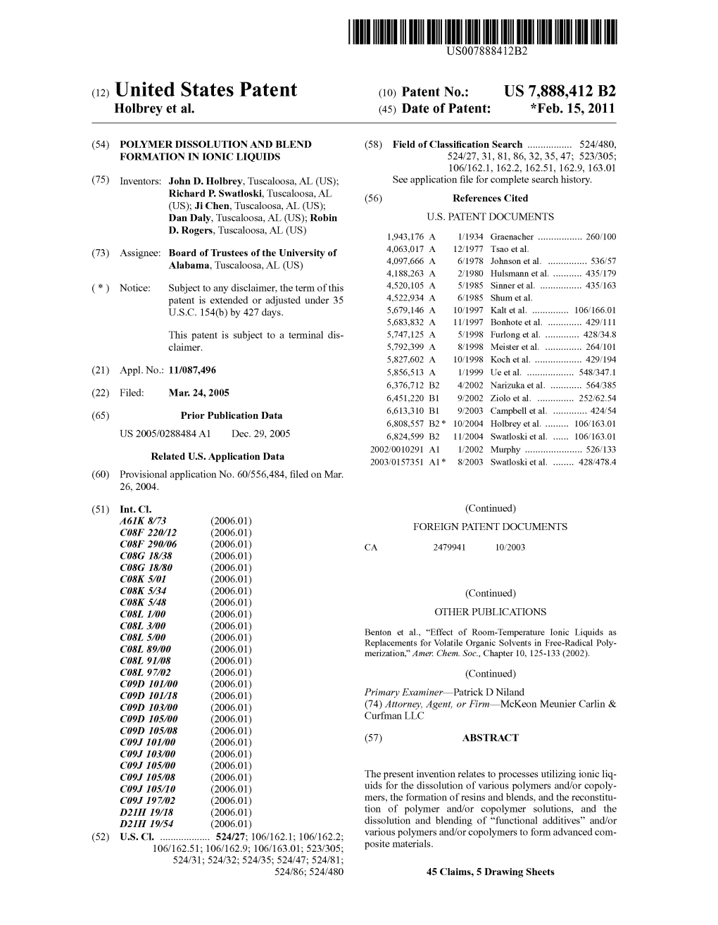 (12) United States Patent (10) Patent No.: US 7,888,412 B2 Holbrey Et Al