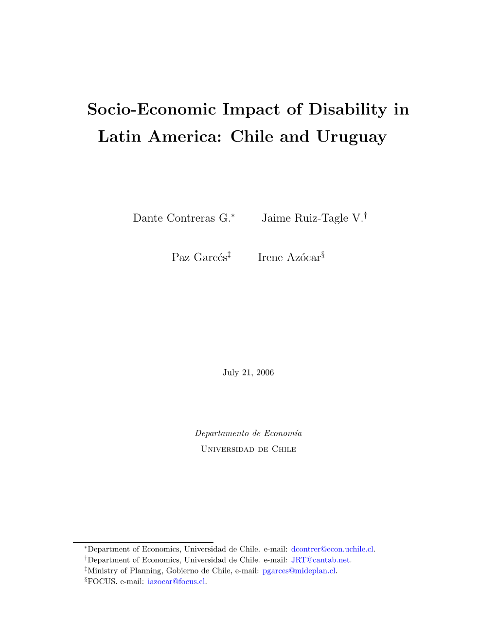 Socio-Economic Impact of Disability in Latin America: Chile and Uruguay