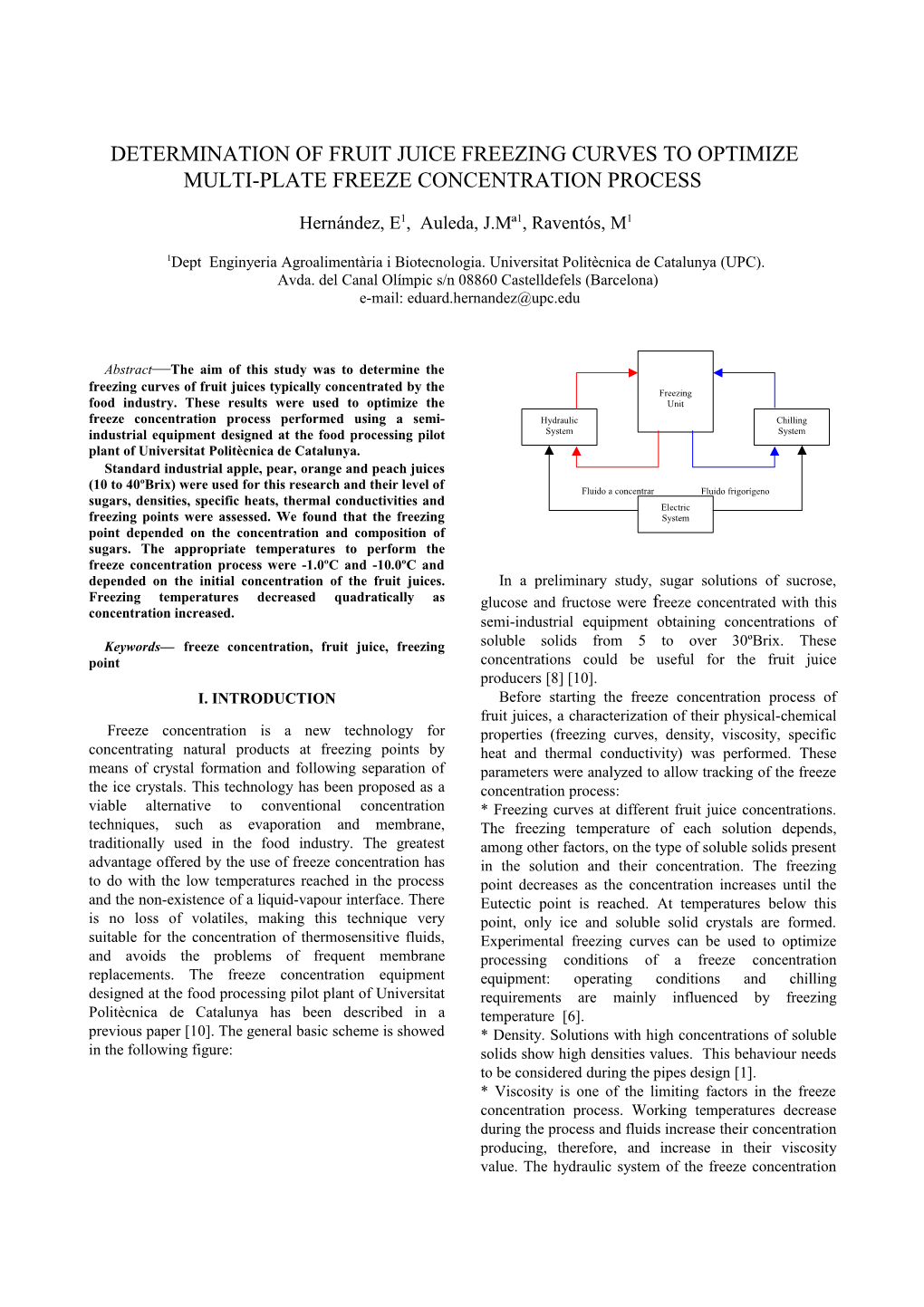 Determination of Fruit Juice Freezing Curves to Optimize Multi-Plate Freeze Concentration