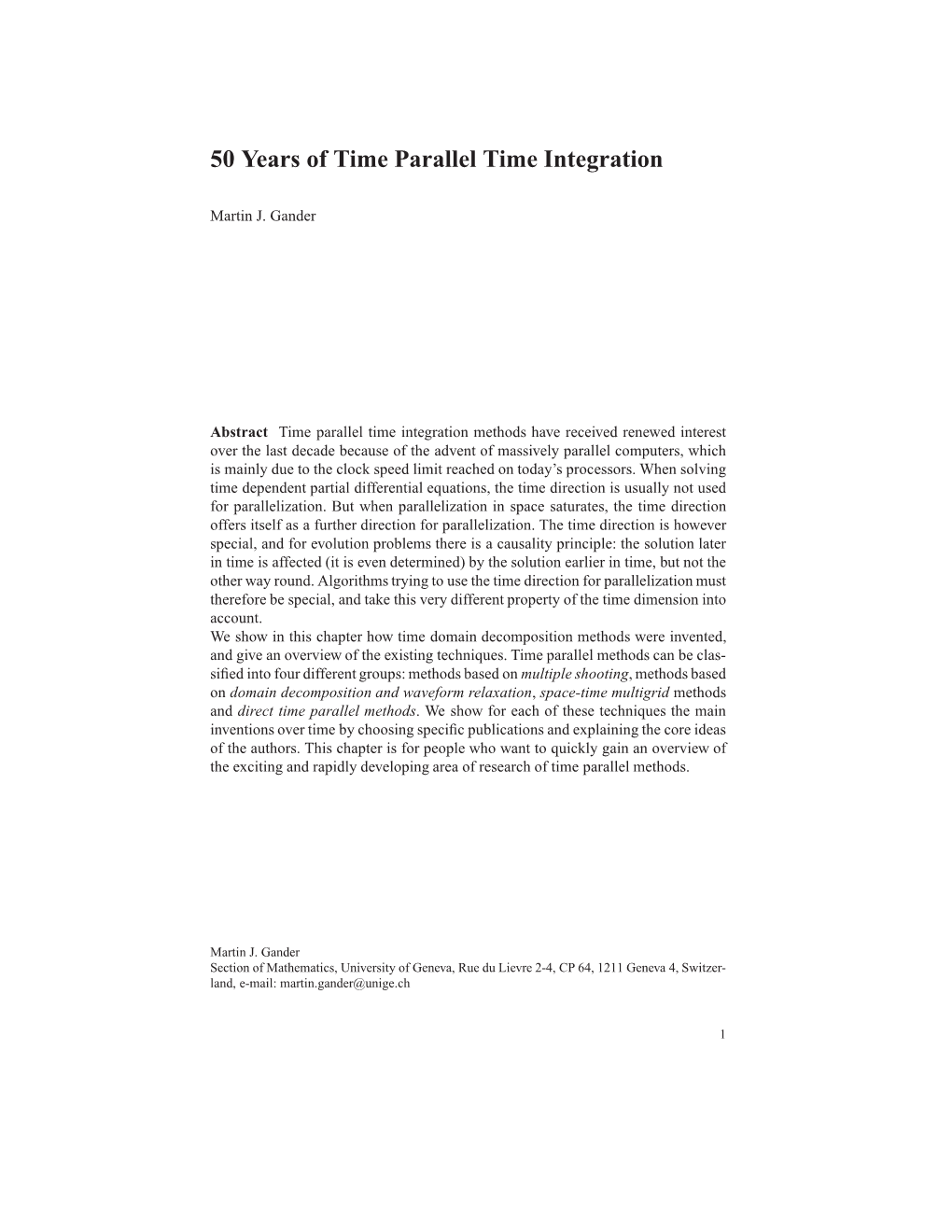 50 Years of Time Parallel Time Integration