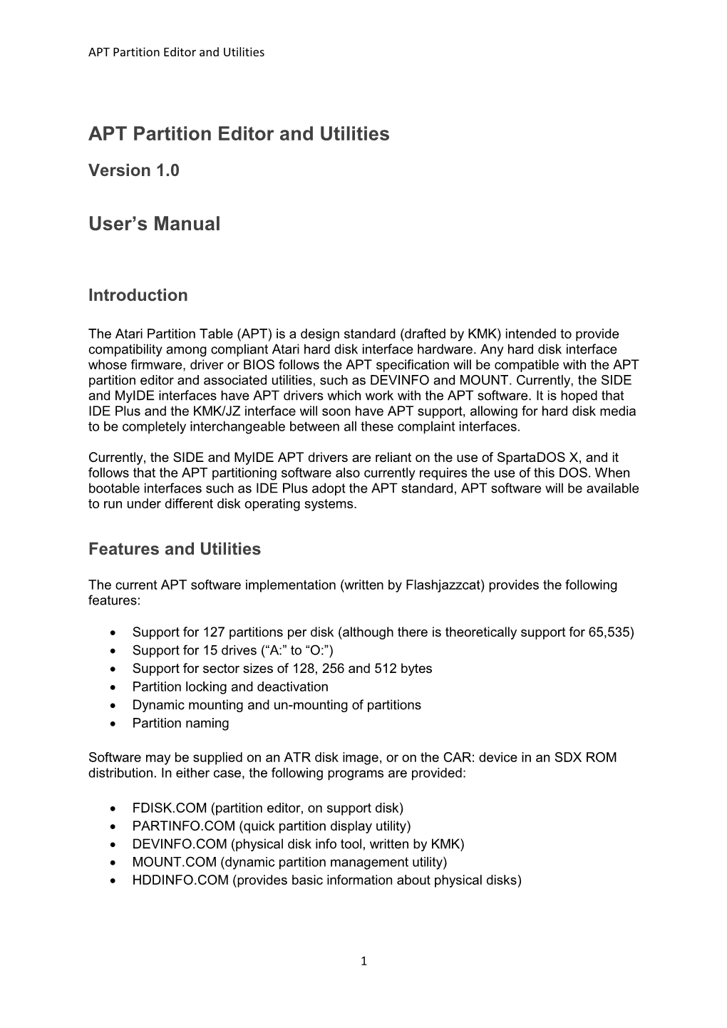 APT Partition Editor and Utilities User's Manual