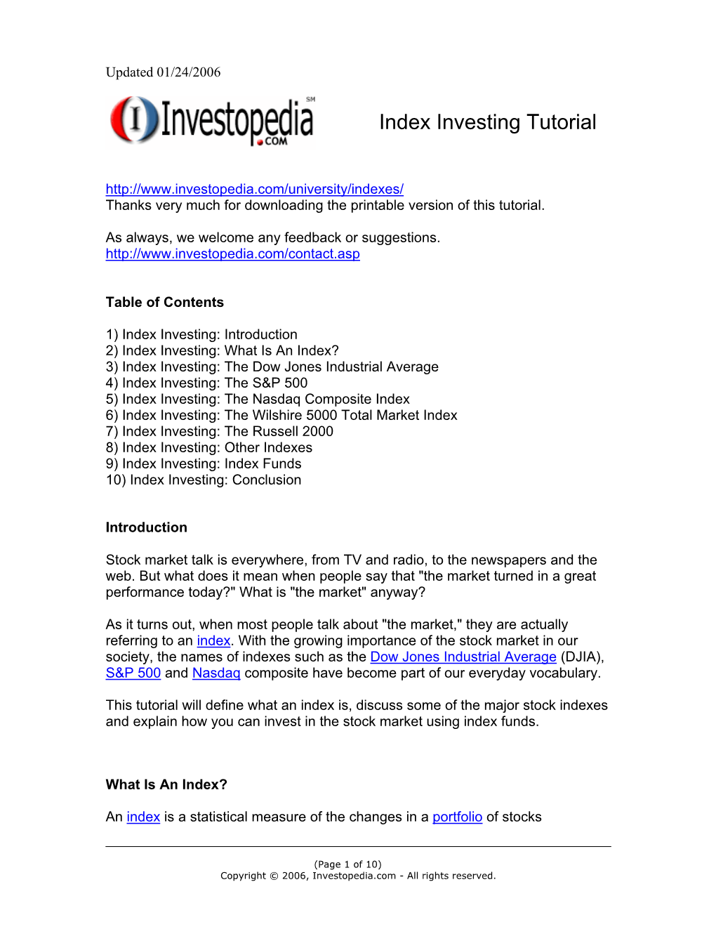 Index Investing Tutorial