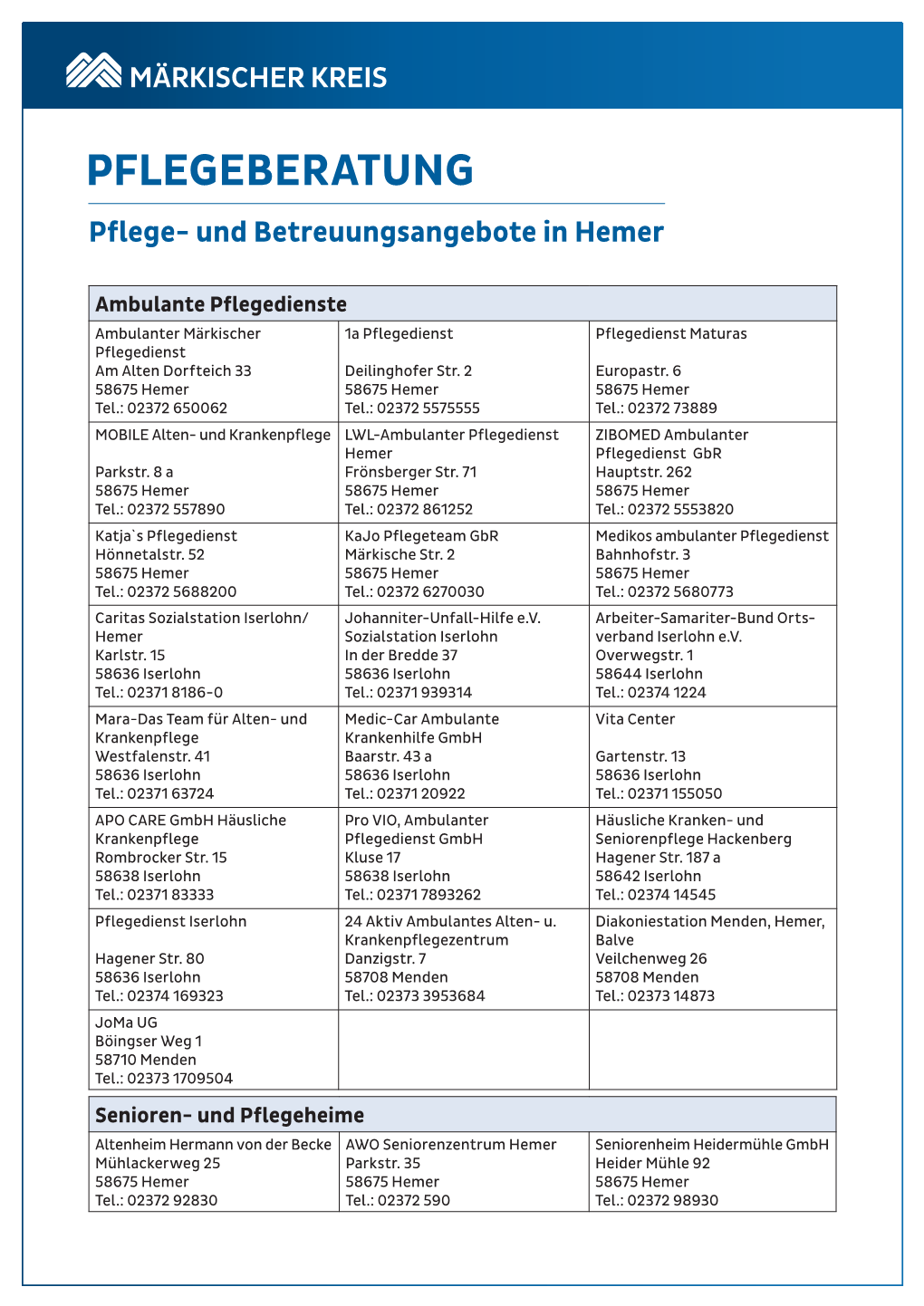 Pflegeberatung Pflege- Und Betreuungsangebote in Hemer