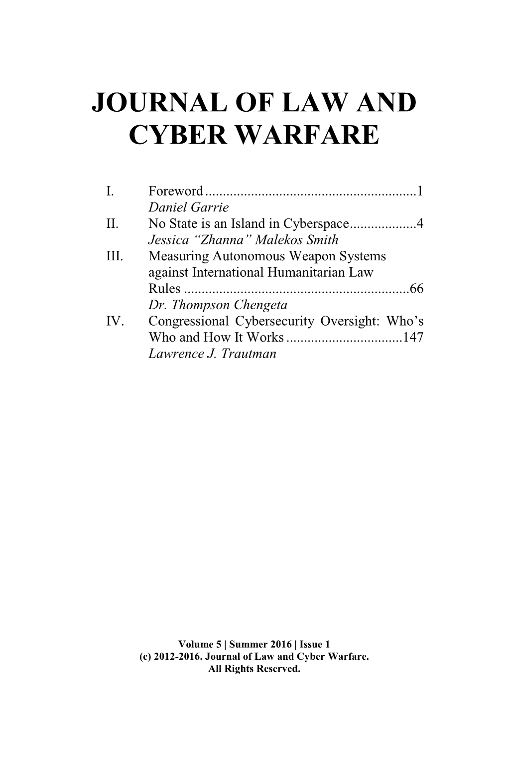 Journal of Law and Cyber Warfare