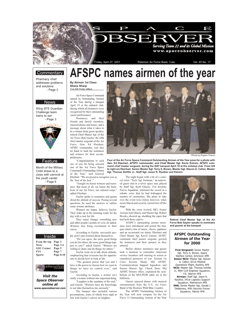 AFSPC Names Airmen of the Year Pharmacy Chief Addresses Problems by Airman 1St Class and Solutions Shane Sharp - Page 2 21St SW Public Affairs