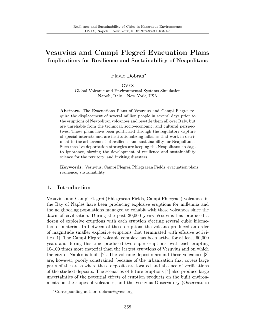 Vesuvius and Campi Flegrei Evacuation Plans Implications for Resilience and Sustainability of Neapolitans