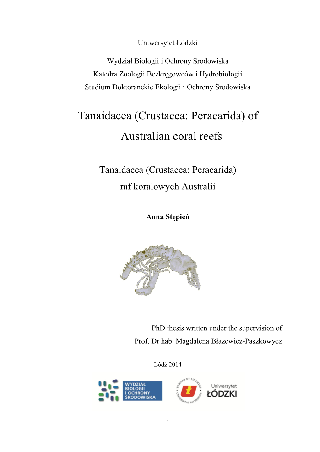 Tanaidacea (Crustacea: Peracarida) of Australian Coral Reefs