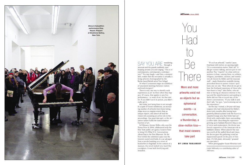 “You Had to Be There,” Artnews, June 2009