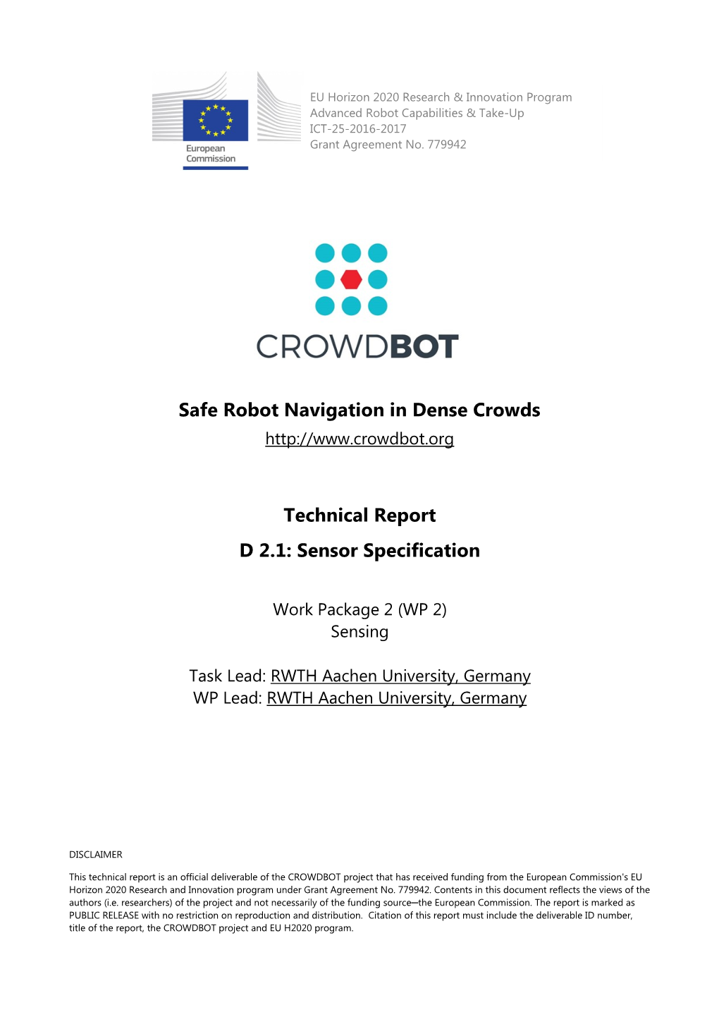Safe Robot Navigation in Dense Crowds Technical Report D 2.1: Sensor Specification