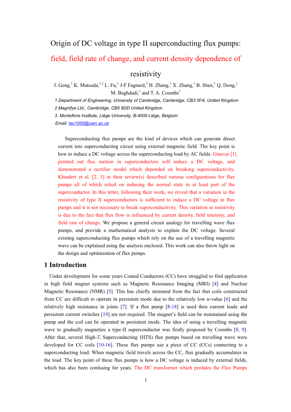 Origin of DC Voltage in Type II Superconducting Flux Pumps: Field, Field Rate of Change, and Current Density Dependence of Resistivity J