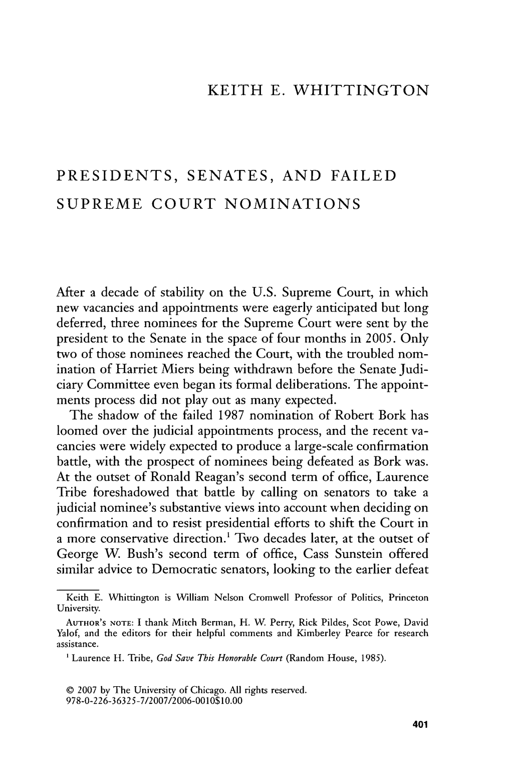 History of Failed Supreme Court Nominations Can Help Clarify Basic Aspects of the Politics of Judicial Appointments