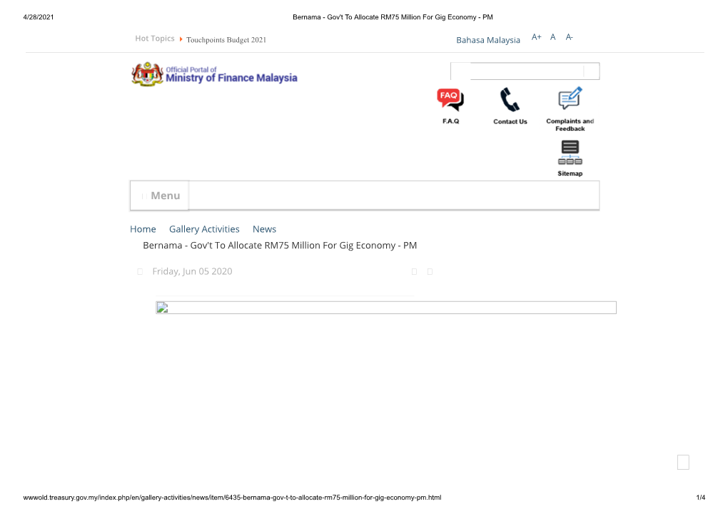 Home Gallery Activities News Bernama - Gov't to Allocate RM75 Million for Gig Economy - PM