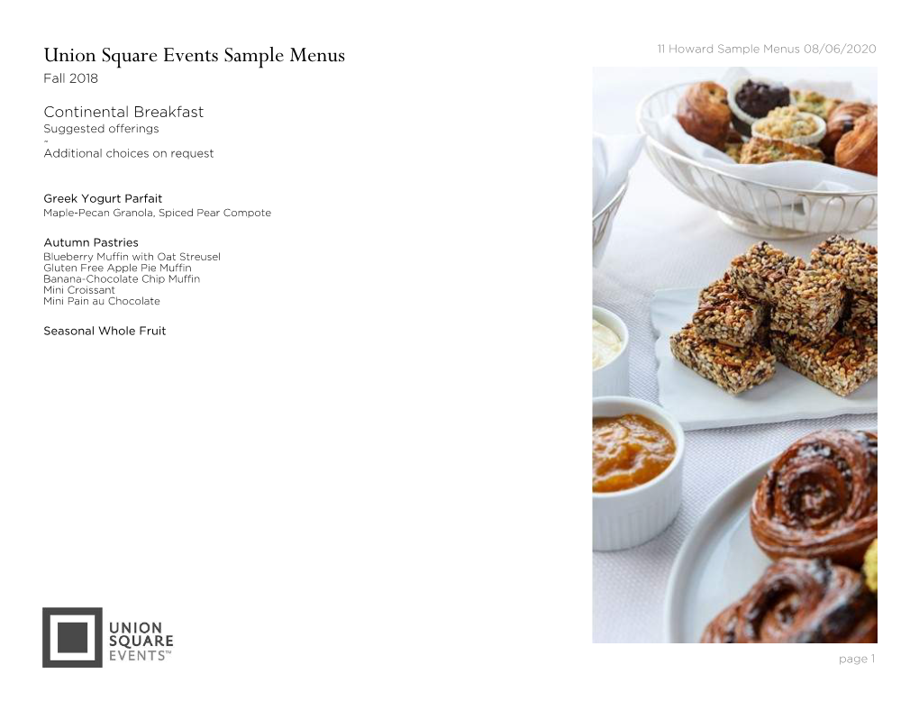 Union Square Events Sample Menus 11 Howard Sample Menus 08/06/2020 Fall 2018