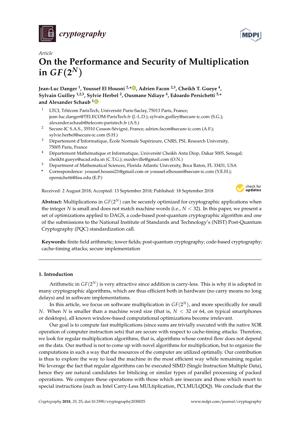 On the Performance and Security of Multiplication in GF(2N)