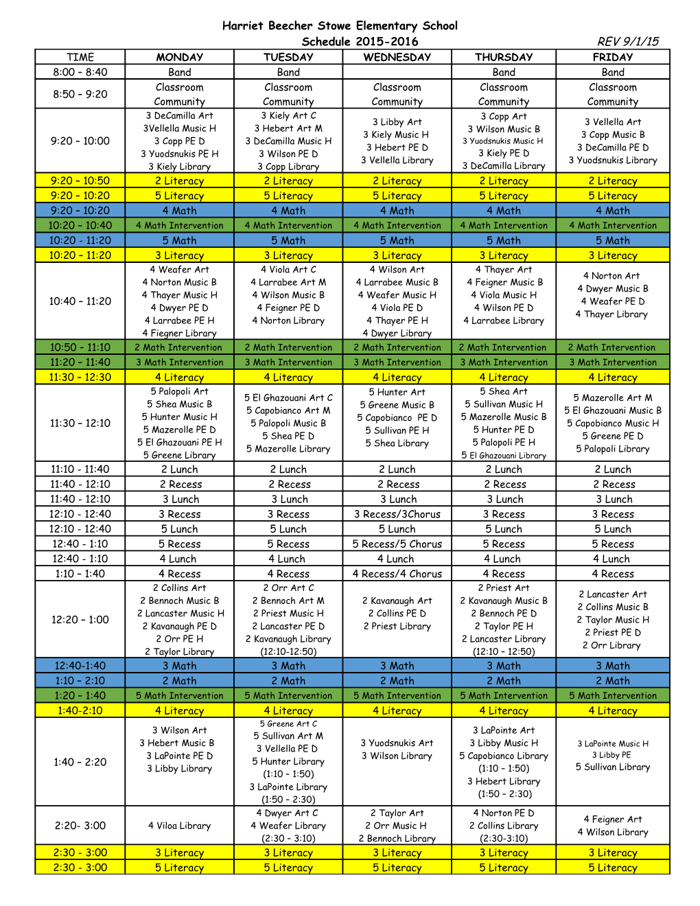 Diversified Arts Schedule: Draft