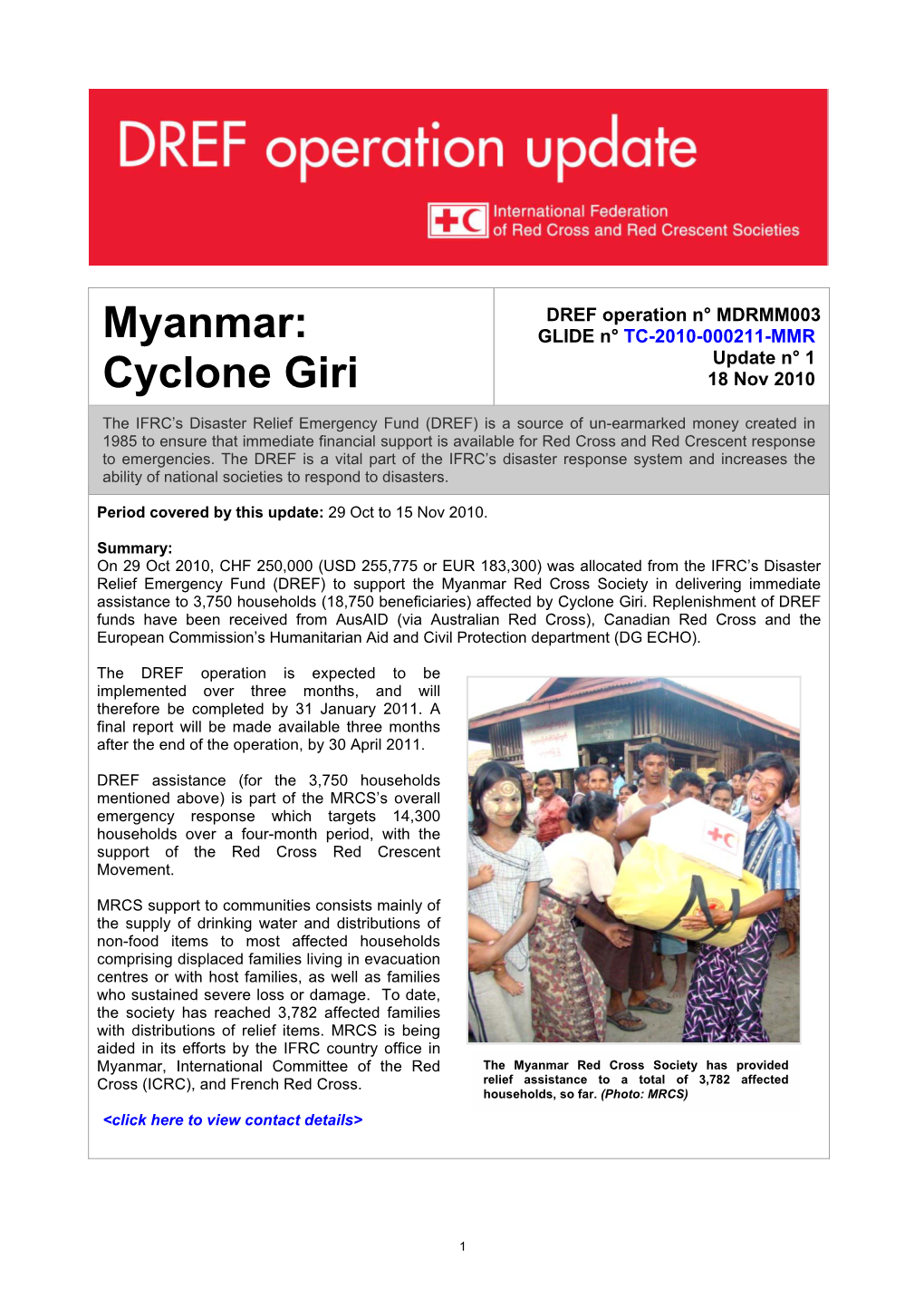 Myanmar: Cyclone Giri