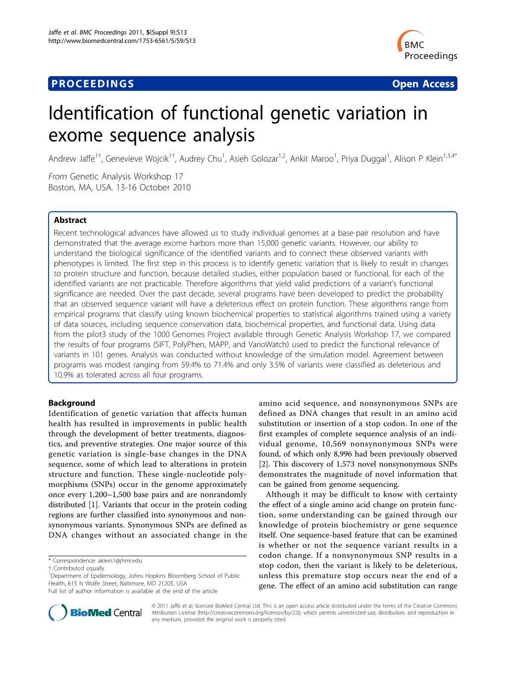 Identification of Functional Genetic Variation in Exome Sequence Analysis