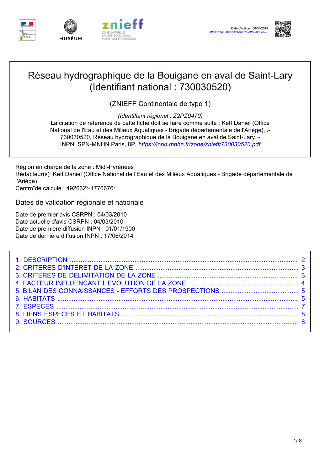 Réseau Hydrographique De La Bouigane En Aval De Saint-Lary (Identifiant National : 730030520)