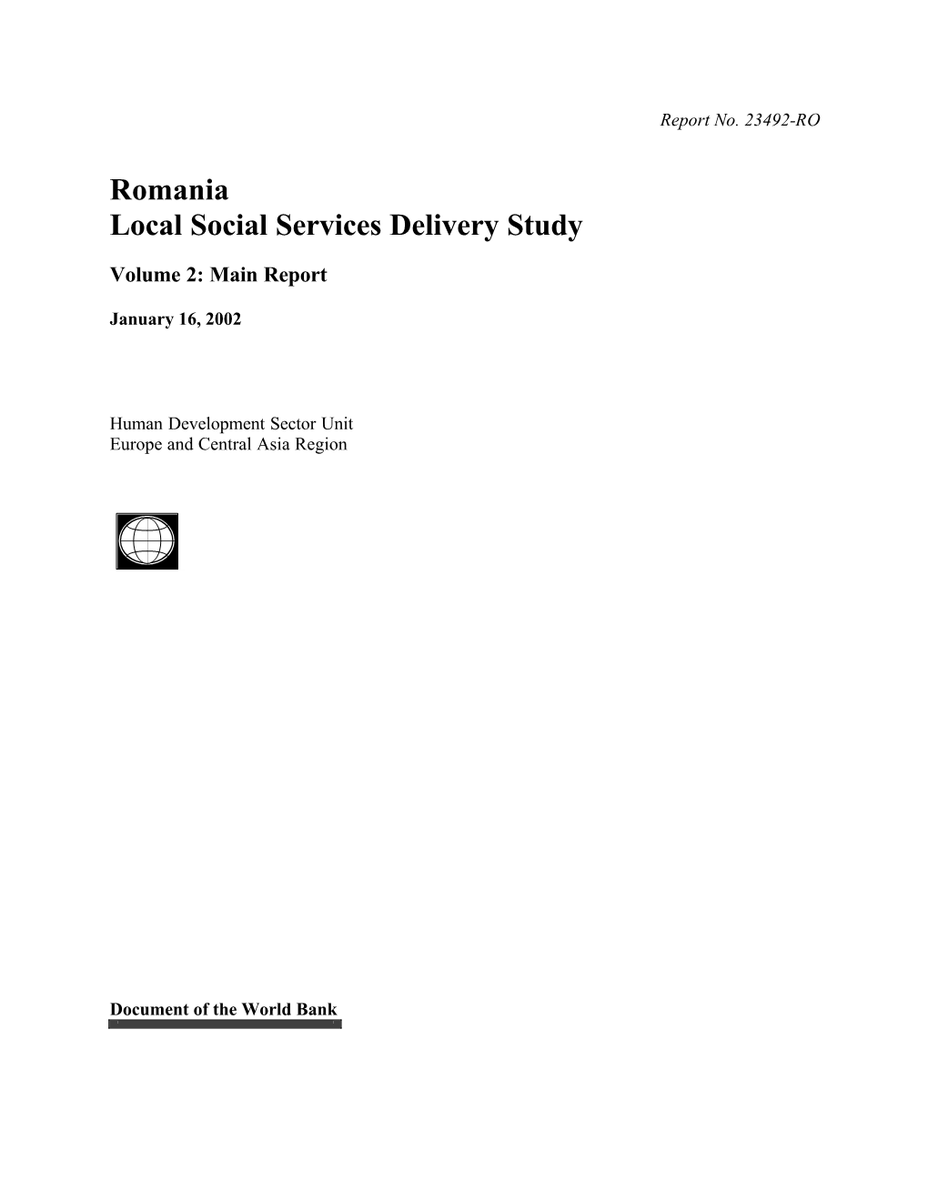 Romania Local Social Services Delivery Study