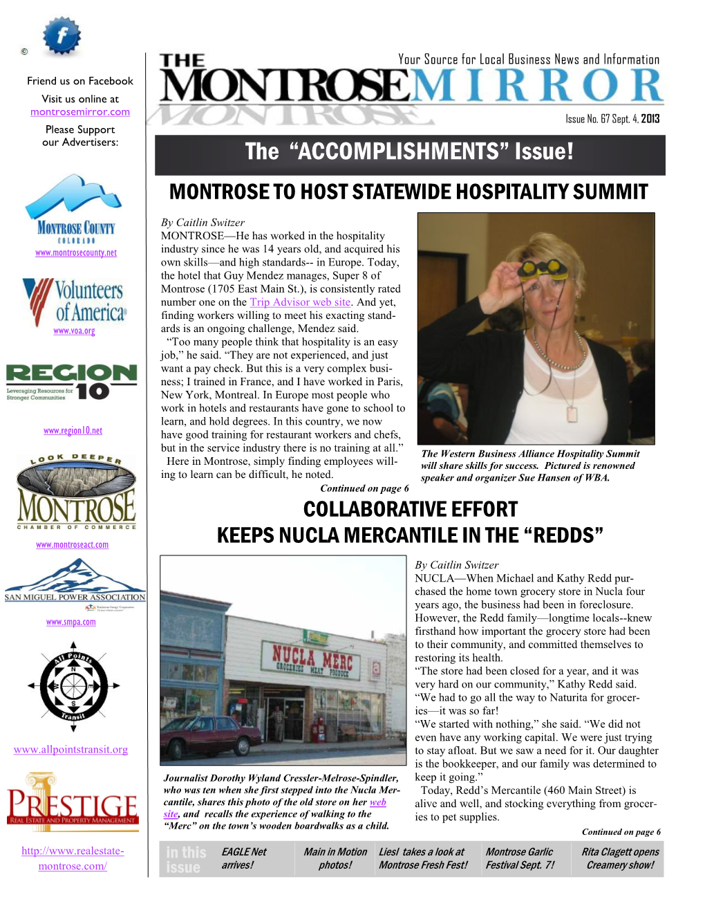 The “ACCOMPLISHMENTS” Issue! MONTROSE to HOST STATEWIDE HOSPITALITY SUMMIT