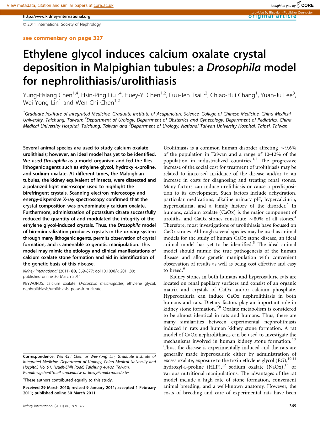 Ethylene Glycol Induces Calcium Oxalate Crystal Deposition