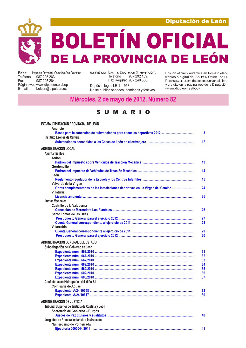 Boletín Oficial De La Provincia De León