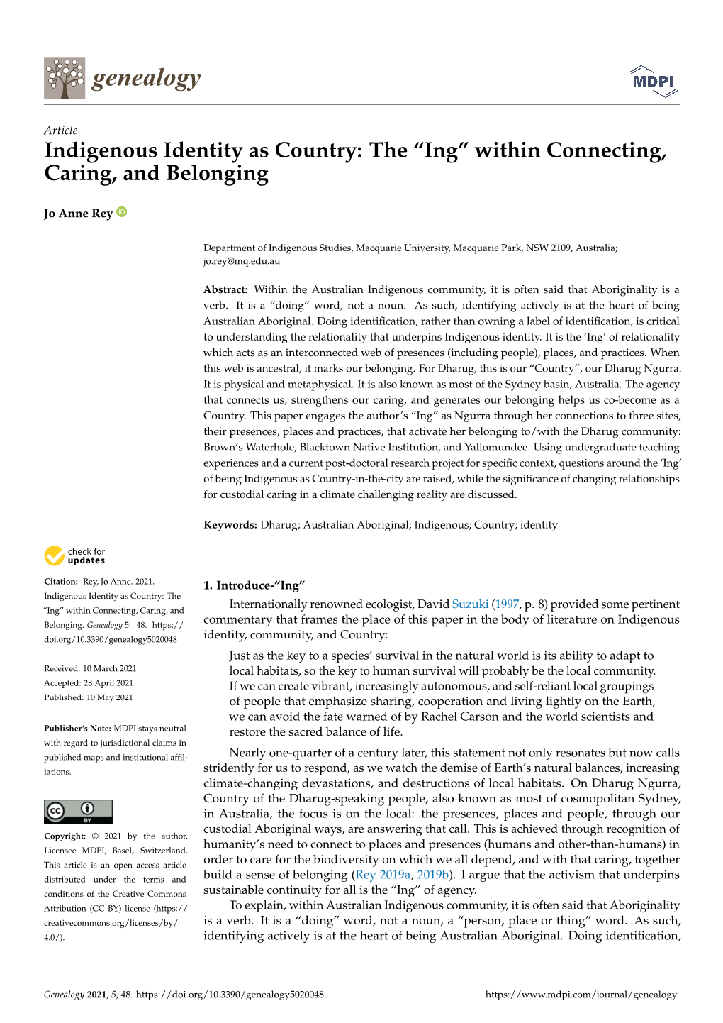 Indigenous Identity As Country: the “Ing” Within Connecting, Caring, and Belonging