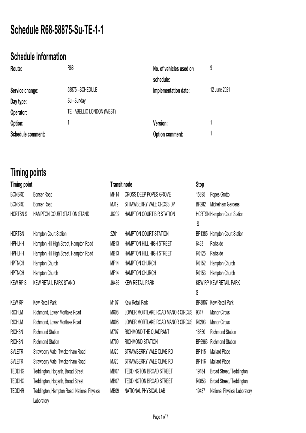 Standard Schedule R68-58875-Su-TE-1-1