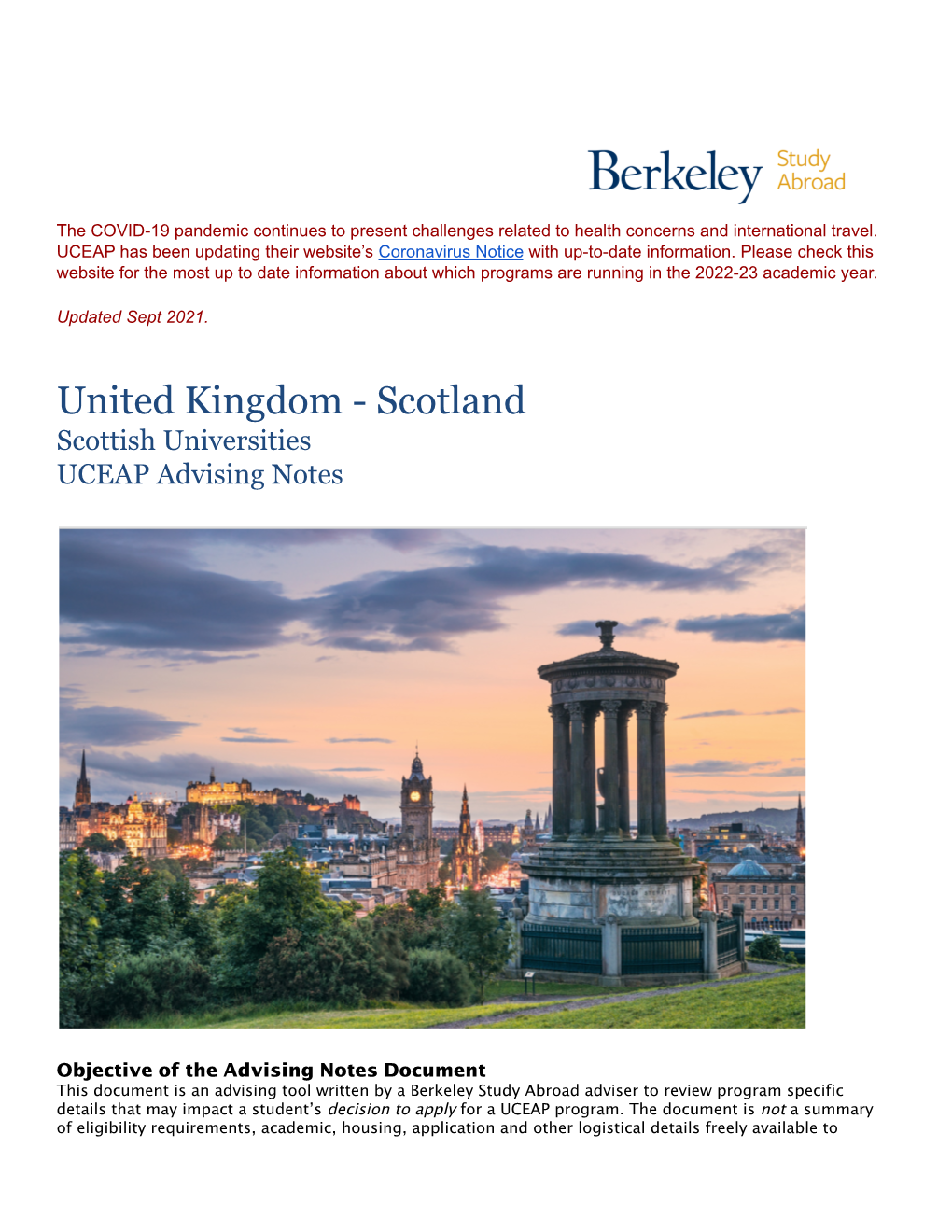 United Kingdom - Scotland Scottish Universities UCEAP Advising Notes