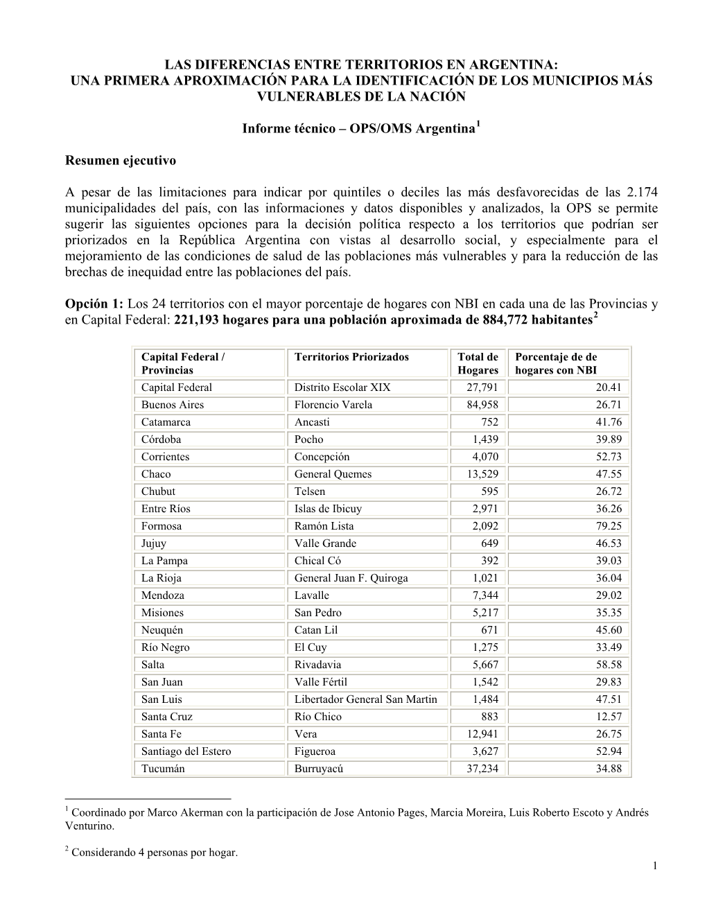 Las Diferencias Entre Territorios En Argentina: Una Primera Aproximación Para La Identificación De Los Municipios Más Vulnerables De La Nación