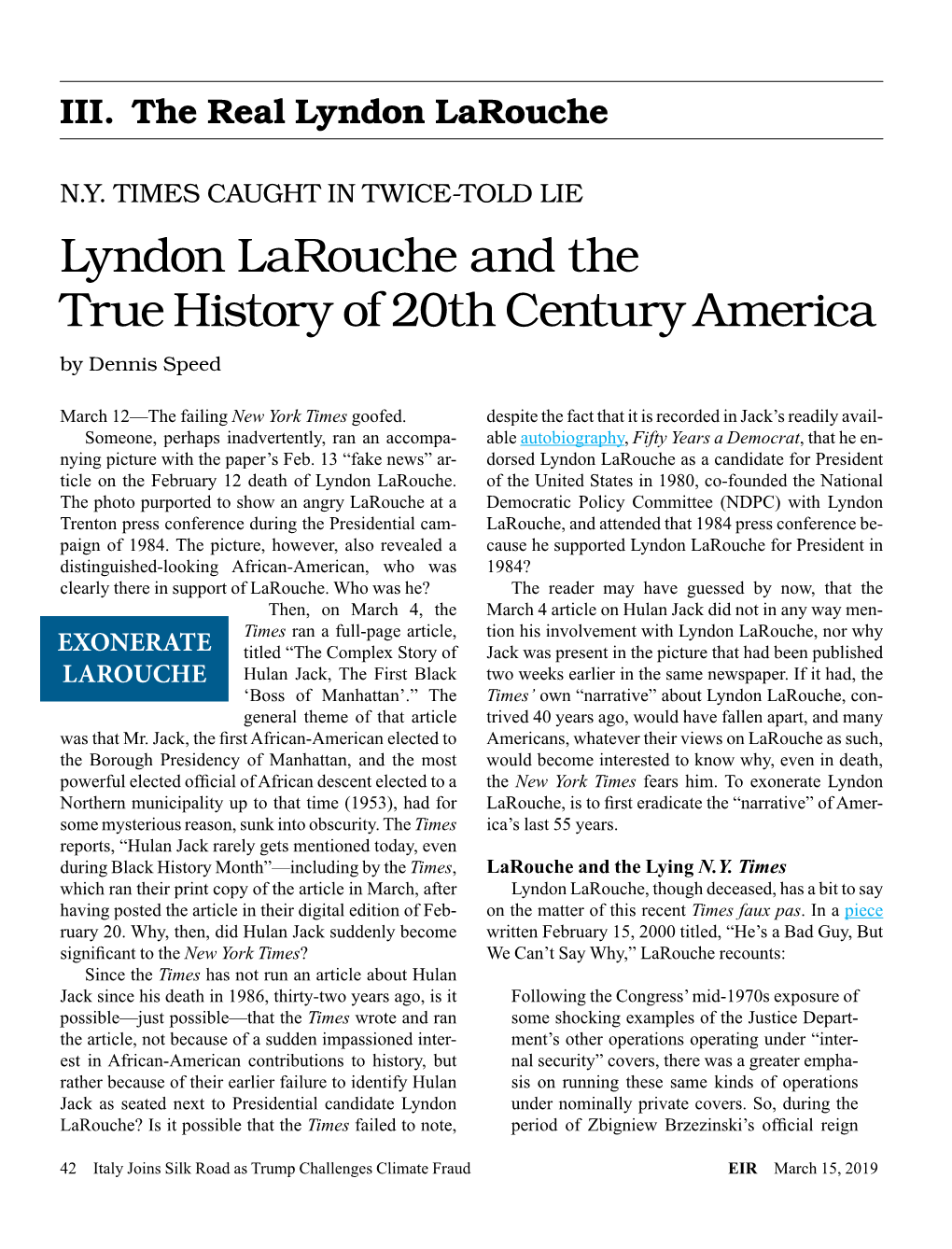 Lyndon Larouche and the True History of 20Th Century America by Dennis Speed