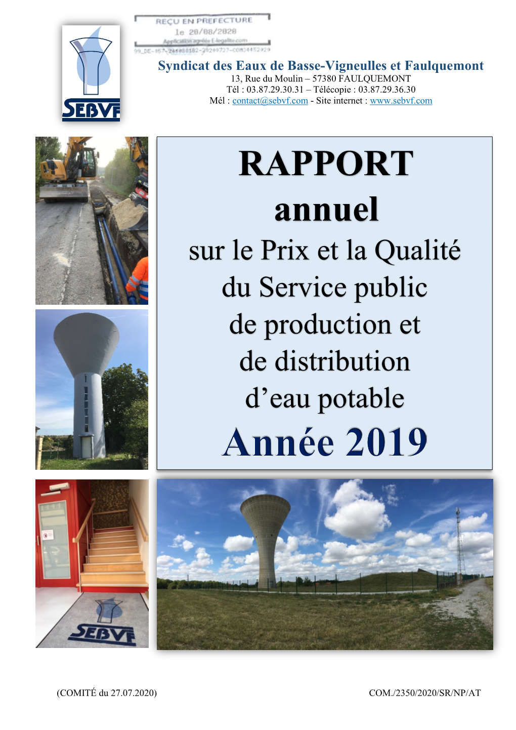 RAPPORT Annuel Sur Le Prix Et La Qualité Du Service Public De Production Et De Distribution D’Eau Potable