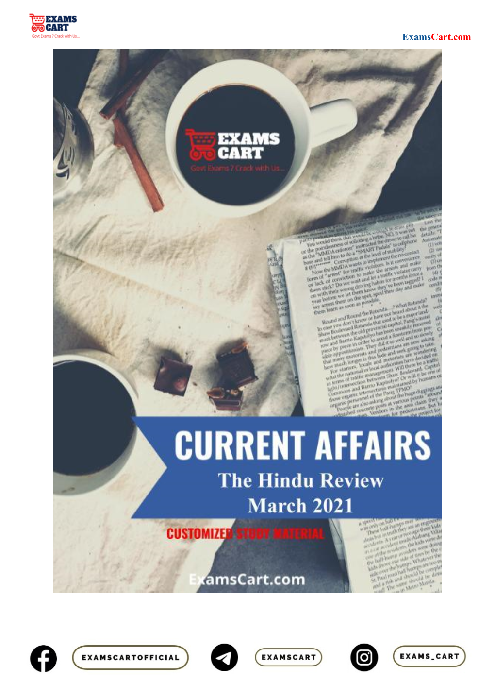 March 2021 Current Affairs PDF in English by Examscart