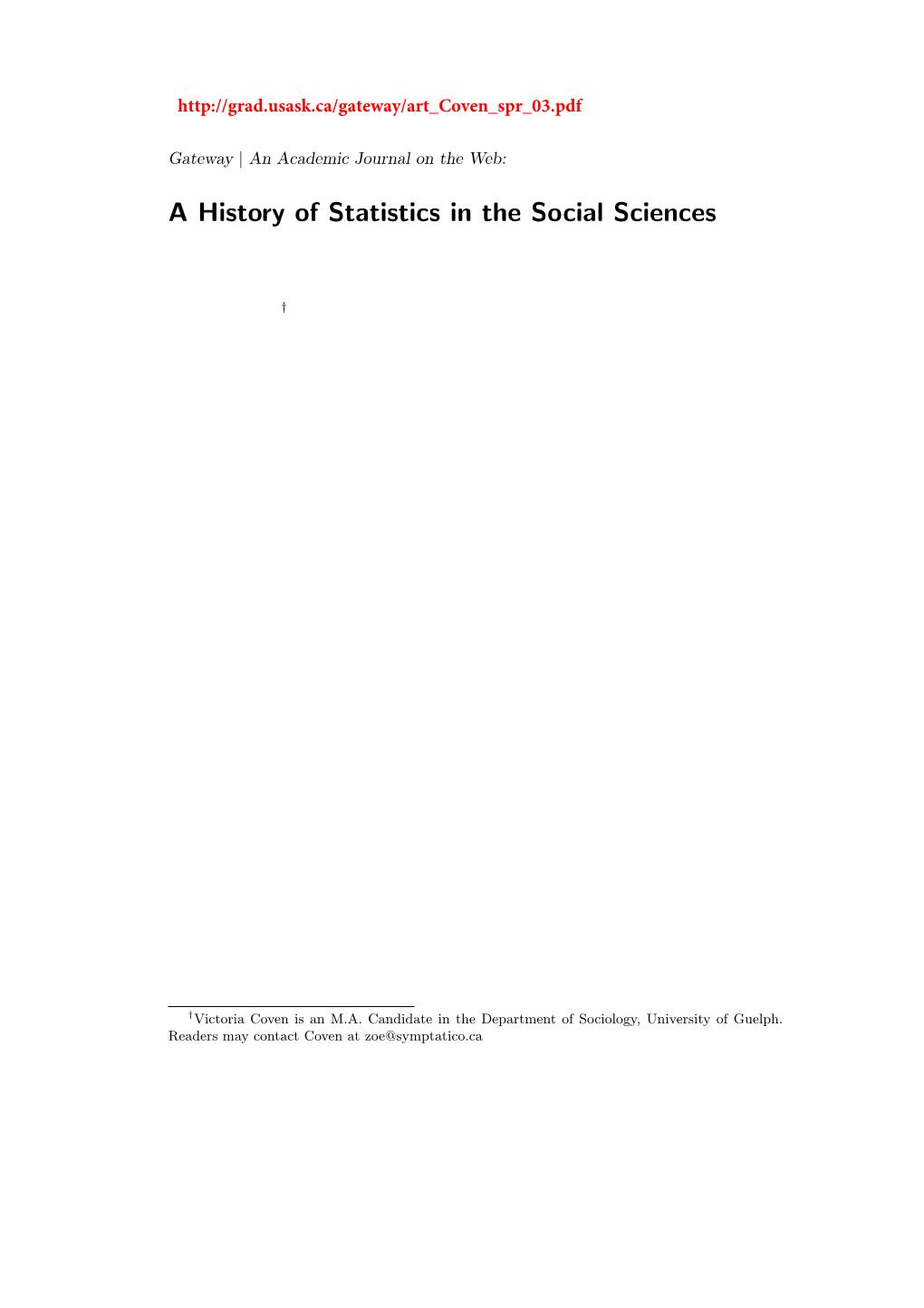 A History of Statistics in the Social Sciences