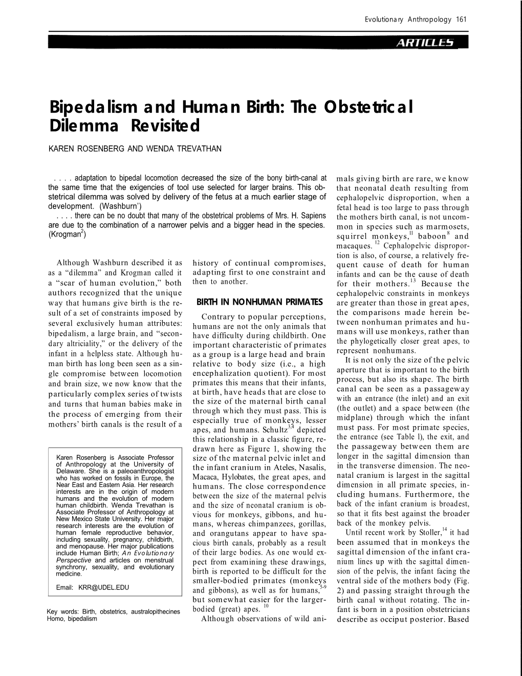 Bipedalism and Human Birth: the Obstetrical Dilemma Revisited