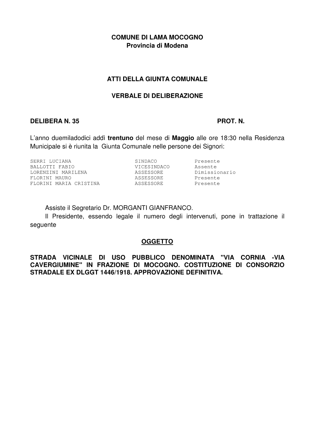 COMUNE DI LAMA MOCOGNO Provincia Di Modena