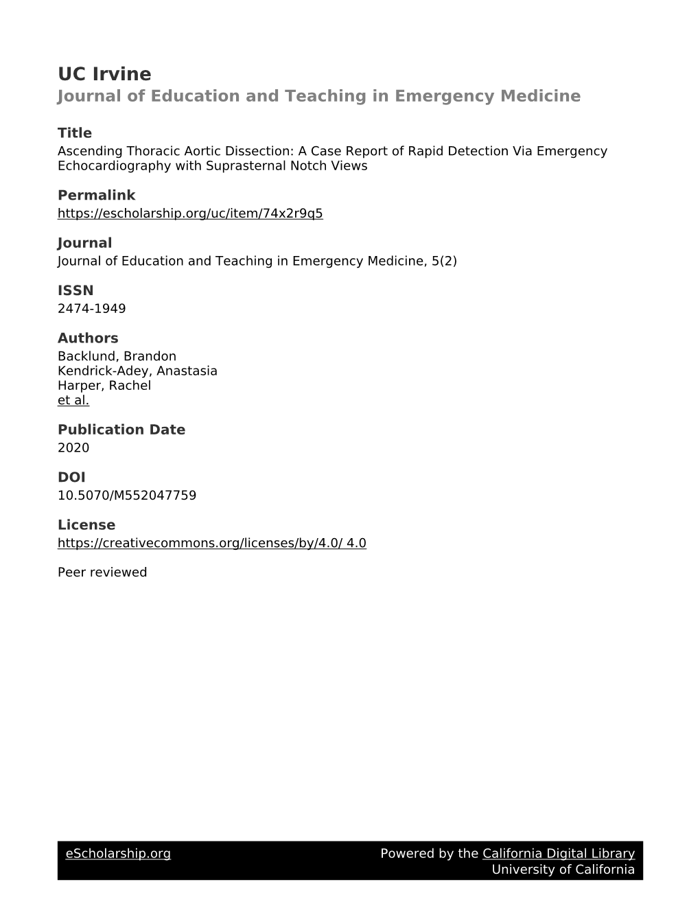 UC Irvine Journal of Education and Teaching in Emergency Medicine