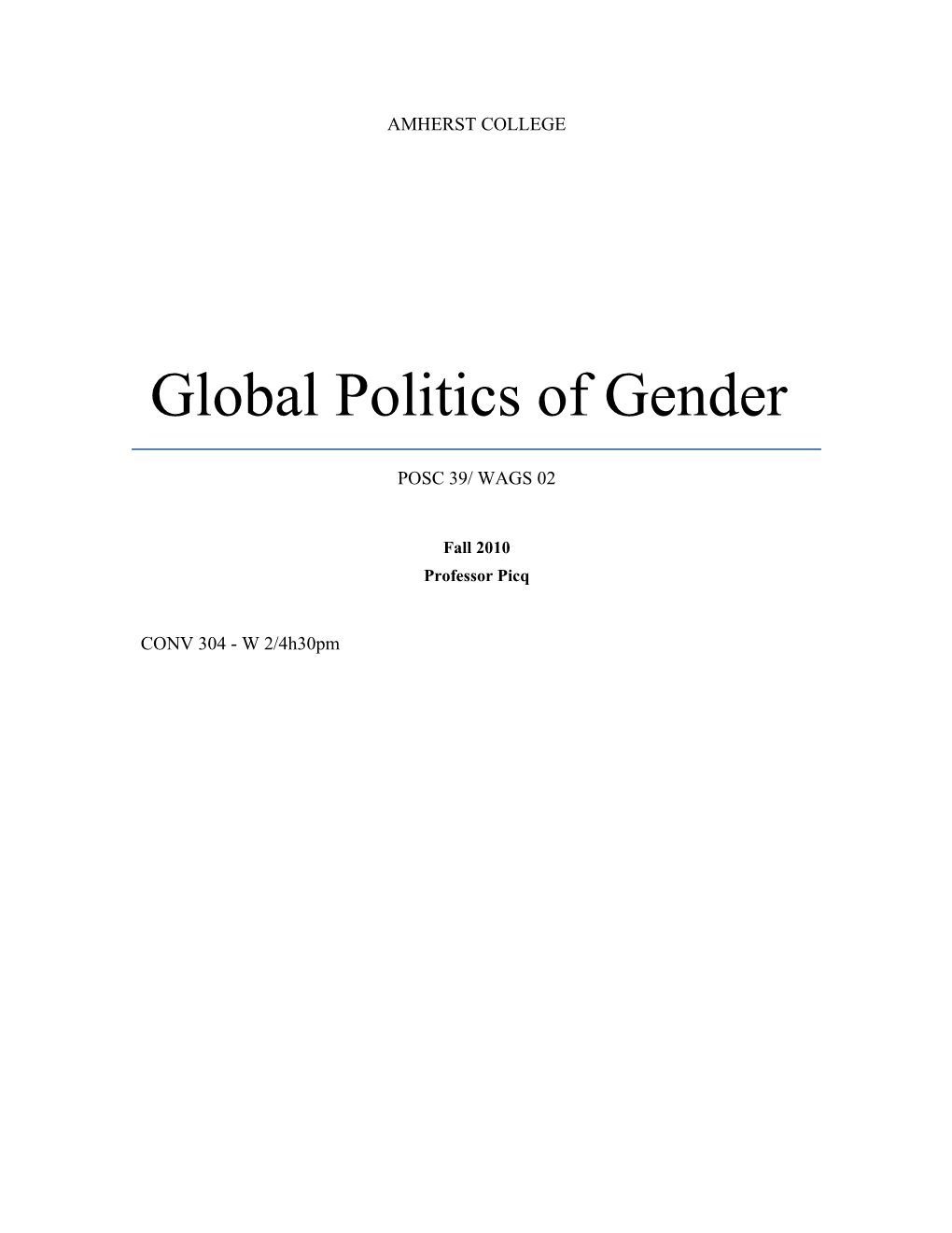 Global Politics of Gender