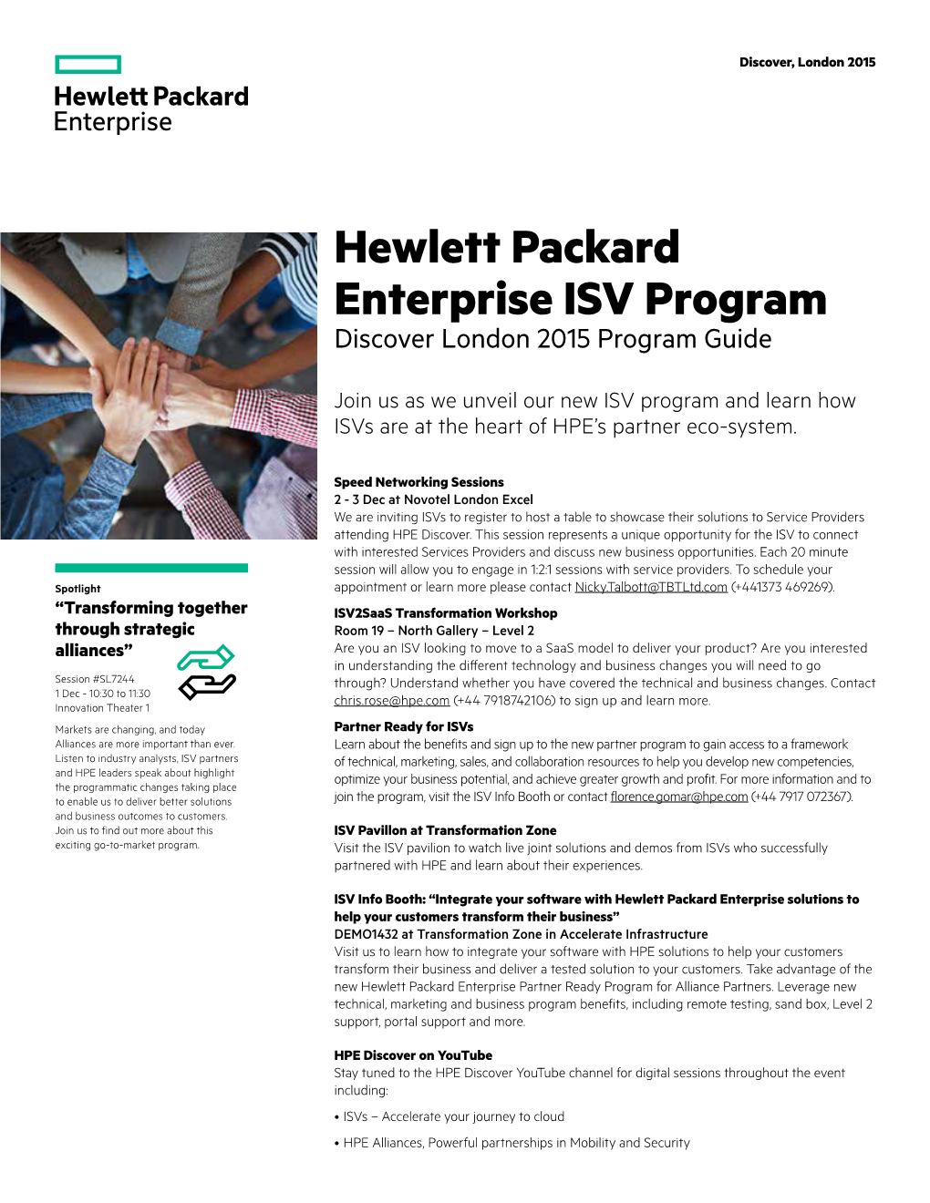 Hewlett Packard Enterprise ISV Program Discover London 2015 Program Guide