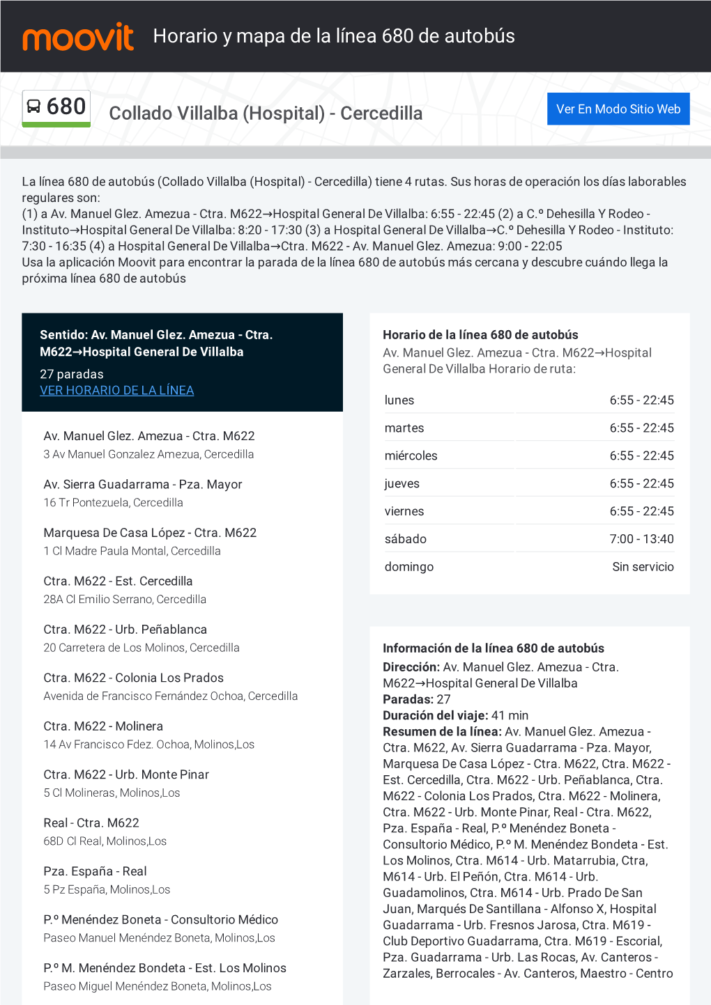 Horario Y Mapa De La Ruta 680 De Autobús