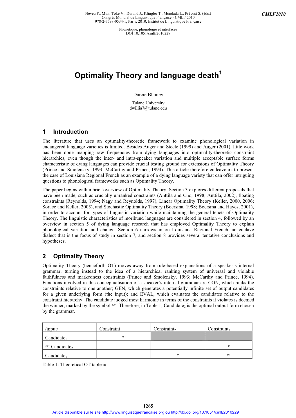 Optimality Theory and Language Death *