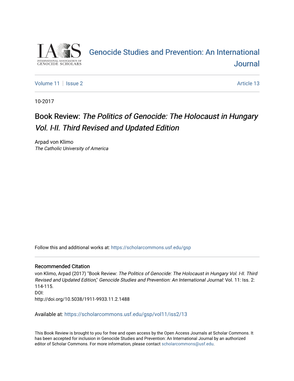 The Politics of Genocide: the Holocaust in Hungary Vol